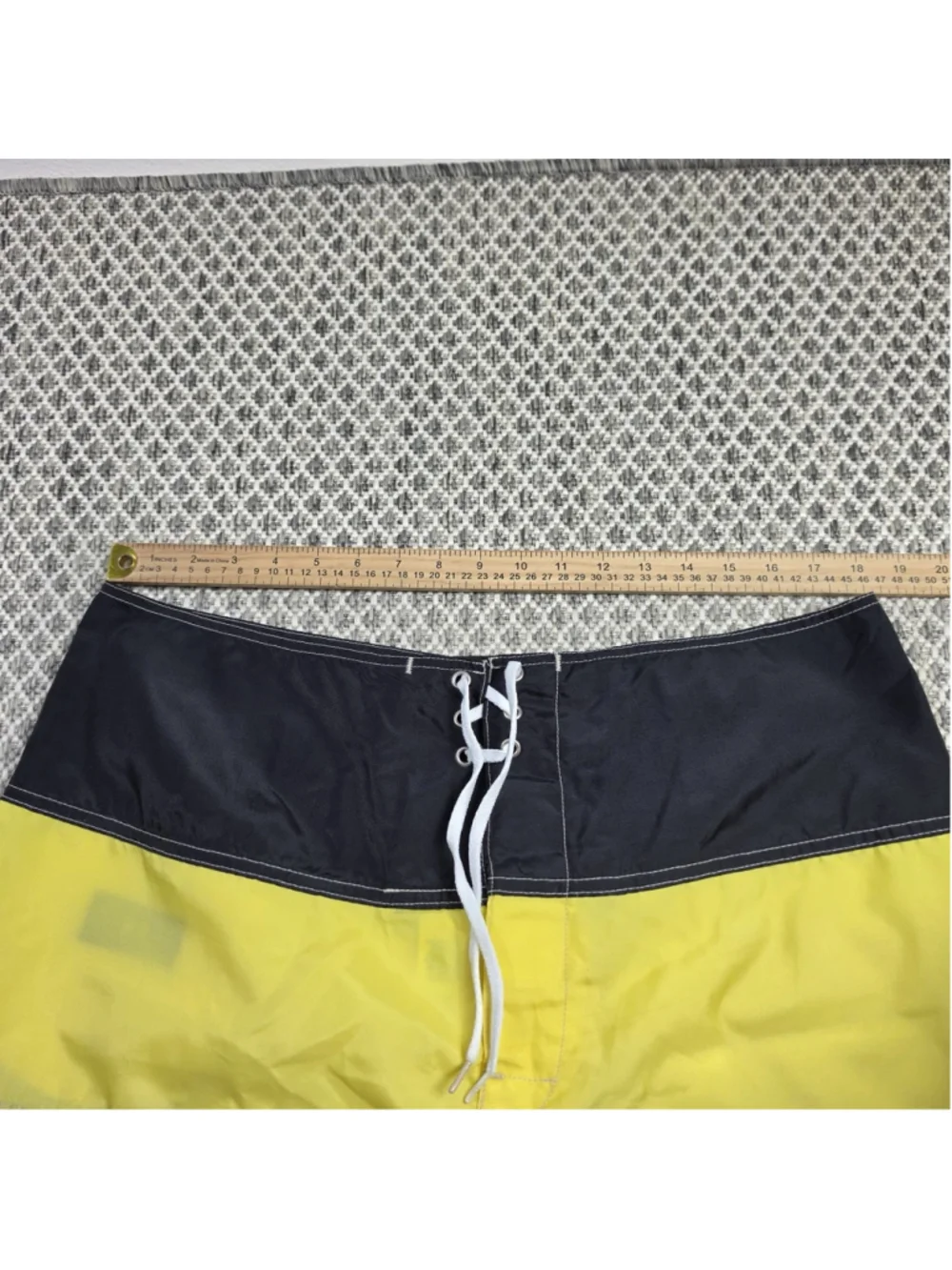 Vintage 90s RRL Ralph Lauren Board Shorts Mens 38 Black Yellow Made USA Nylon